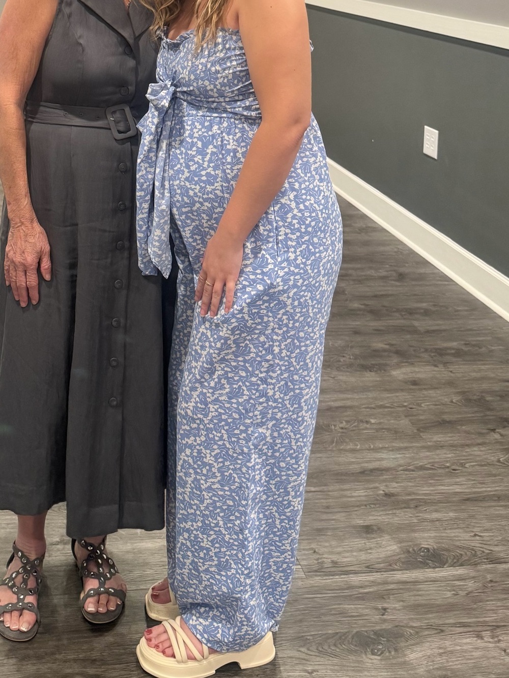 entro Blue Floral Tie-Front Jumpsuit